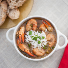 Table with gumbo, a traditional Creole dish, in Louisiana