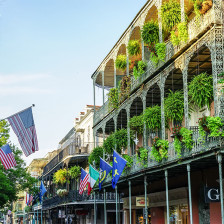 Iconic balconies of the French Quarter neighborhood of New Orleans, Louisiana